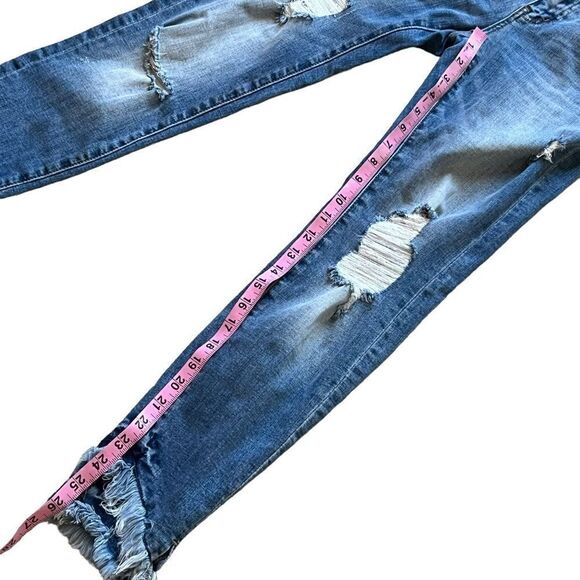 KANCAN DESTROYED DOUBLE FRAYED HEM DENIM SKINNY JEANS - Picture 14 of 16